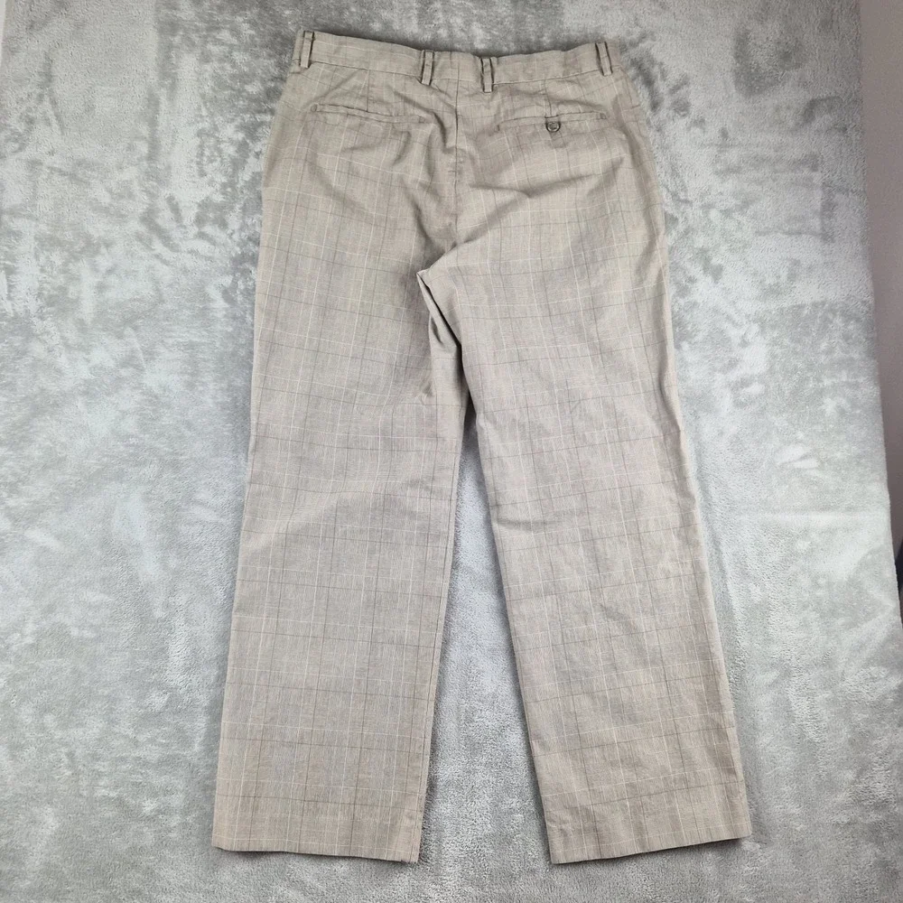 Banana Republic Dress Pants Men 36x30 (fits 34x28) Beige Plaid 100% Cotton Flat